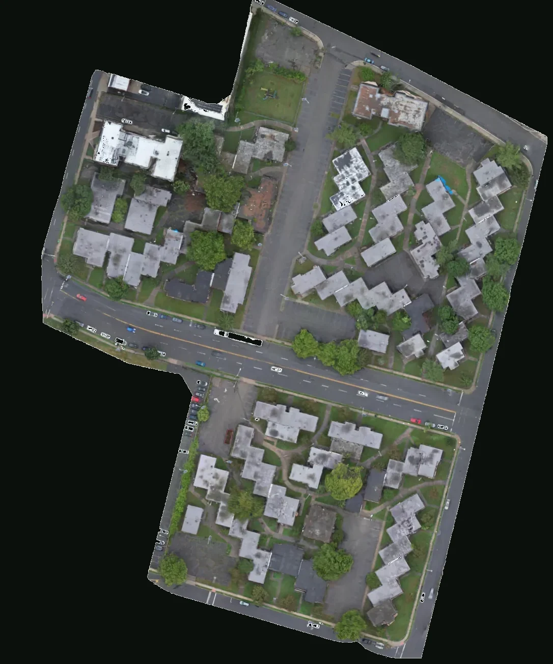 Orthomosaic of Kuzuri Kijiji showing townhouses, parking and access roads